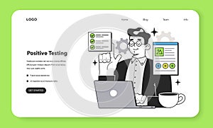 Software testing and debugging web banner or landing page. IT specialist