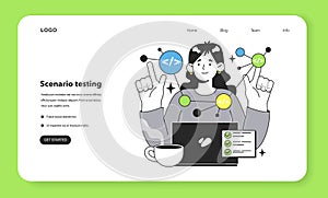 Software testing and debugging web banner or landing page. IT specialist
