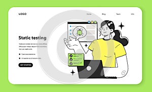 Software testing and debugging web banner or landing page. IT specialist