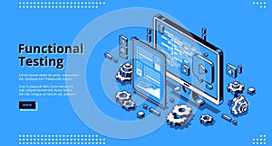 Software testing isometric banner, functional test