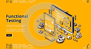 Software testing isometric banner, functional test