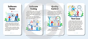 Software testing mobile application banner set. Application or website