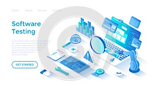 Software Testing. Process evaluation software application or website. Computer code analysis. Identification
