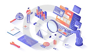 Software Testing. Process evaluation software application or website. Computer code analysis. Identification,