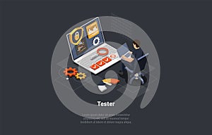 Software Testing And IT Professions. IT Software Application Testing, Quality Assurance, Debugging. IT Specialist