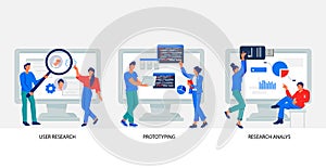 User experience, prototyping and web development, flat vector illustration isolated