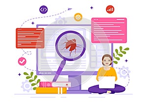 Software Testing Vector Illustration with Application Engineering, Debugging Development Process, Programming and Coding