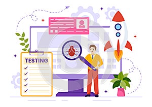 Software Testing Vector Illustration with Application Engineering, Debugging Development Process, Programming and Coding