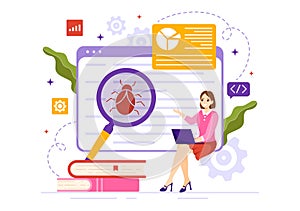 Software Testing Vector Illustration with Application Engineering, Debugging Development Process, Programming and Coding