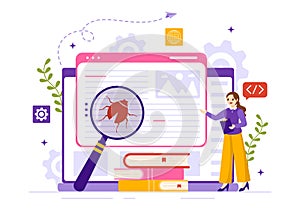 Software Testing Vector Illustration with Application Engineering, Debugging Development Process, Programming and Coding
