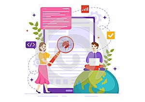 Software Testing Vector Illustration with Application Engineering, Debugging Development Process, Programming and Coding