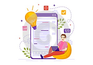 Software Testing Vector Illustration with Application Engineering, Debugging Development Process, Programming and Coding
