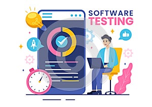 Software Testing Vector Illustration featuring Application Engineering, Debugging Development Process, Programming, and Coding