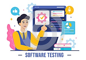 Software Testing Vector Illustration featuring Application Engineering, Debugging Development Process, Programming, and Coding