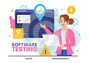 Software Testing Vector Illustration featuring Application Engineering, Debugging Development Process, Programming, and Coding