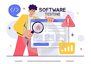 Software Testing Vector Illustration featuring Application Engineering, Debugging Processes, Development Workflow, Programming,