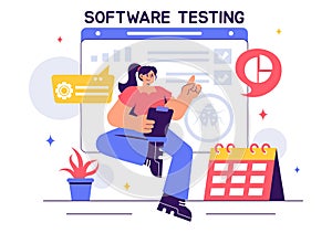 Software Testing Vector Illustration featuring Application Engineering, Debugging Processes, Development Workflow, Programming,