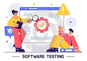 Software Testing Vector Illustration featuring Application Engineering, Debugging Processes, Development Workflow, Programming,