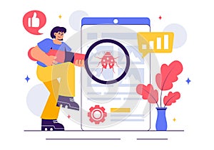 Software Testing Vector Illustration featuring Application Engineering, Debugging Processes, Development Workflow, Programming,