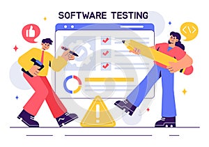 Software Testing Vector Illustration featuring Application Engineering, Debugging Processes, Development Workflow, Programming,