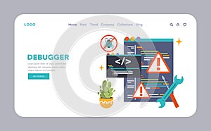 Software testing web banner or landing page. Code testing