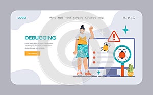 Software testing web banner or landing page. Code testing