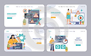 Software testing web banner or landing page set. Code testing