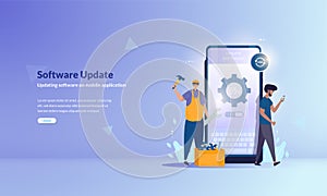 Software update or being repaired on illustration concept