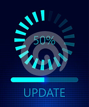 Software update on cyberspace. Loading process concept. Upgrade application progress icons