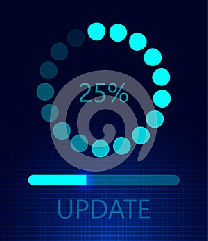Software update on cyberspace. Loading process concept. Upgrade application progress icons