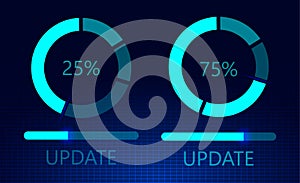 Software update on cyberspace. Loading process concept. Upgrade application progress icons