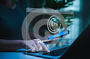 Software update or operating system, update software application upgrade technology concept. updating progress bar, installing app