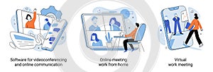 Software for videoconferencing and online communication, work from home, virtual work meeting set
