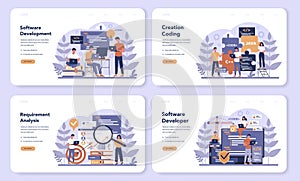 Software web banner or landing page set. Idea of programming