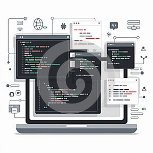 Software, web development, programming concept. Abstract Programming language and program code on screen laptop.