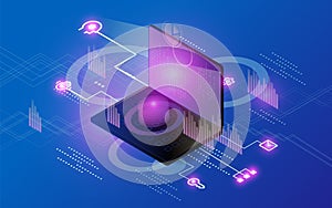 Software, web development, programming concept. Abstract programming language and code on laptop screen. Vector