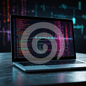 Software, web development, programming concept. Abstract Programming language and program code on screen laptop