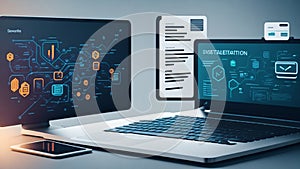 Software, web development, programming concept. Abstract Programming language and program code on screen laptop