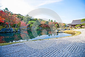 Sogenchi pond garden in autumn season at Tenryuji temple