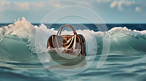 Soggy Leather Handbag On Ocean Waves: A Stylized Glamour By Clemens Ascher