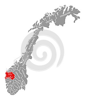 Sogn og Fjordane red highlighted in map of Norway