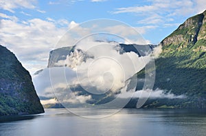 Sognefjorden in Fjords on cloudy day