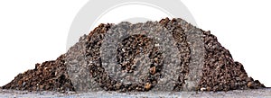 Soil clay mountain pile, soil heap land for construction home or road way building, wet soil dirt mound brown black large pile photo