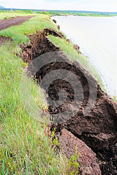 Soil collapse at lake coast