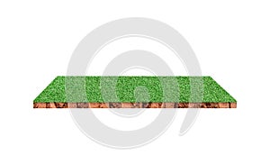 Soil cubic geology cross section with green grass field isolated on white