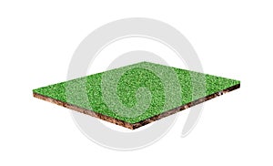 Soil cubic geology cross section with green grass field isolated on white