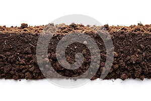 Soil or dirt section isolated on white background