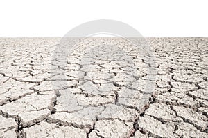 Soil drought cracks texture white background for design.