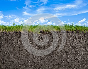 Soil, grass and sky nature background