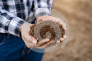 Soil in the hands of farmers. Concept of agriculture